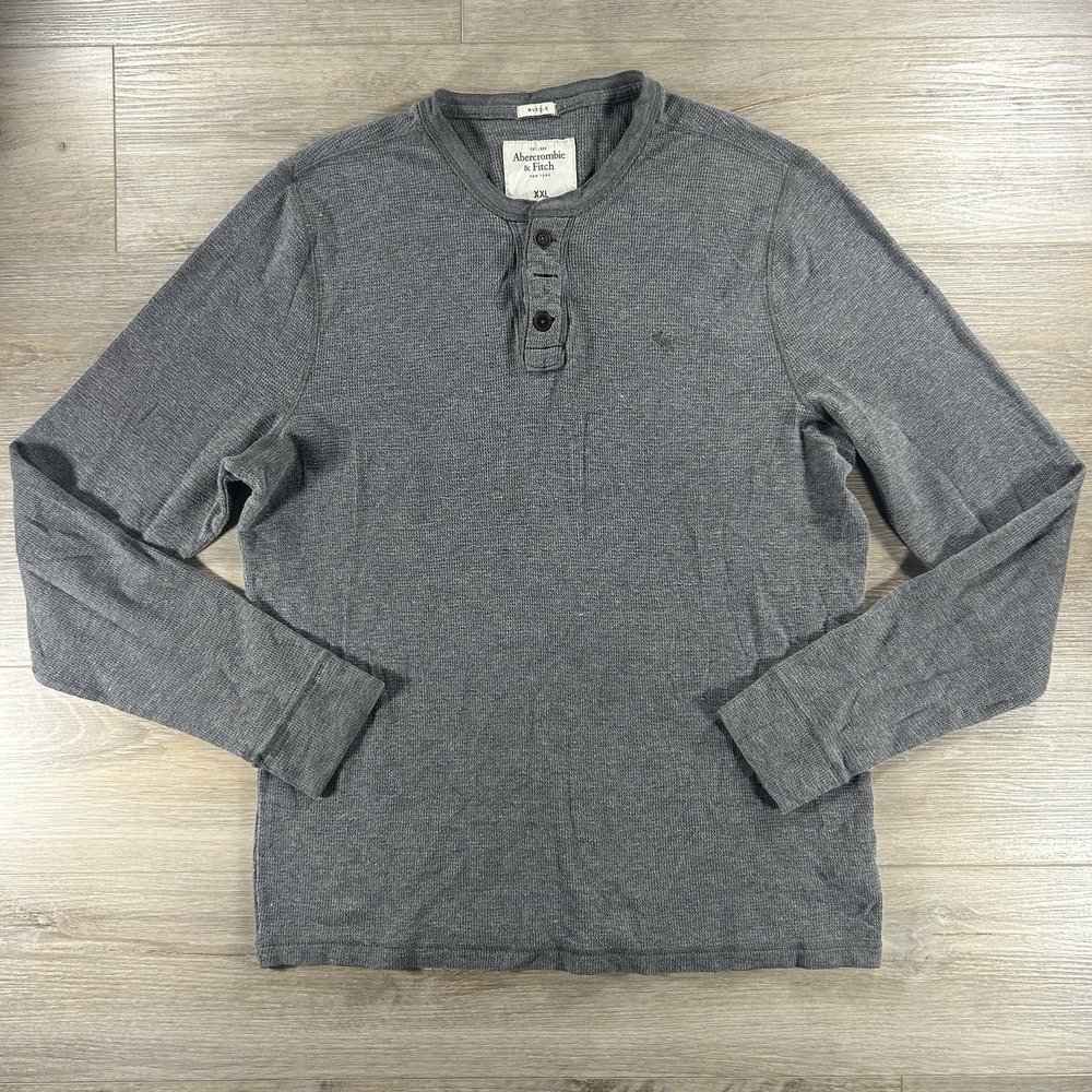 Abercrombie & Fitch Shirt Mens XXL Gray Y2K Muscle Henley Long Sleeve Thermal